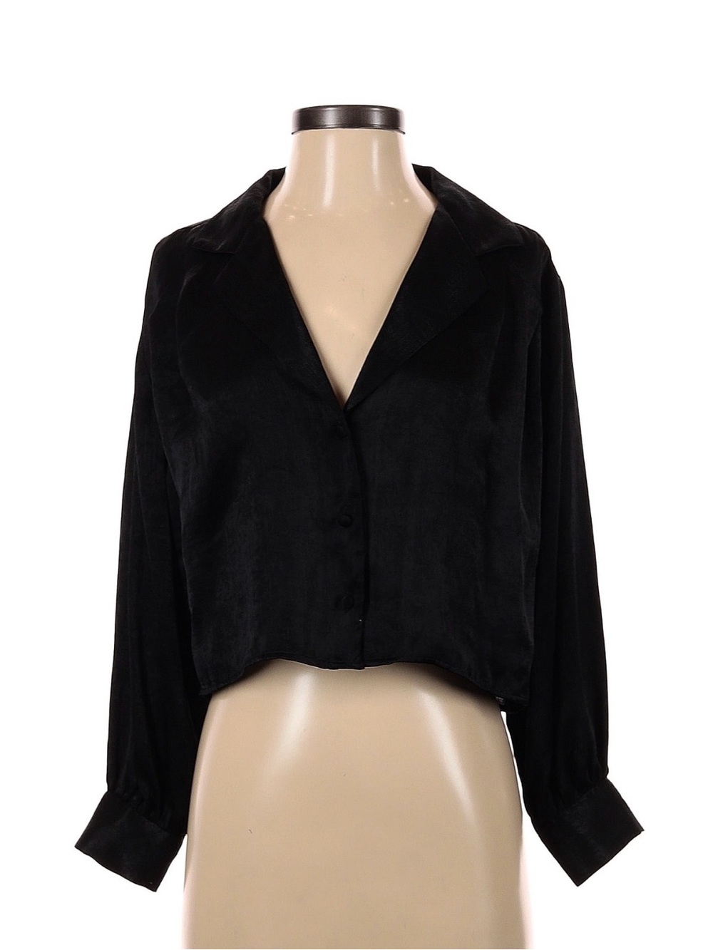 Zara Black Cropped Button-Front Shirt S